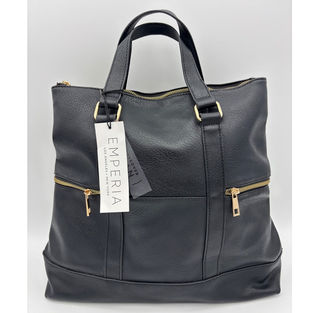 EMPERIA LOS ANGELES Black Vegan Leather Handbag NEW Bag Backpack Satchel Large